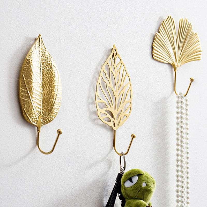 Crochet mural doré déco feuille entrée