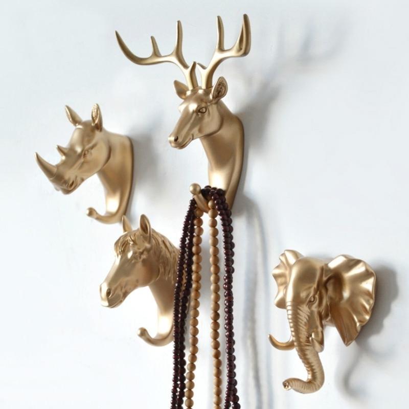 Patère doré mural cerf design animaux