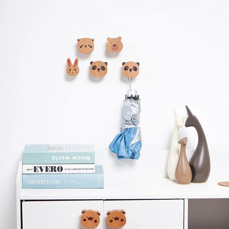 Patere en bois mural panda mignon chambre