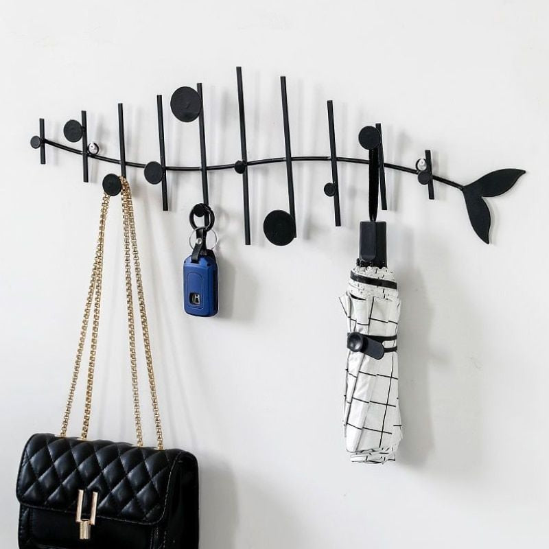    Porte manteau avec crochets geometriques en fer metallique poisson noir entree