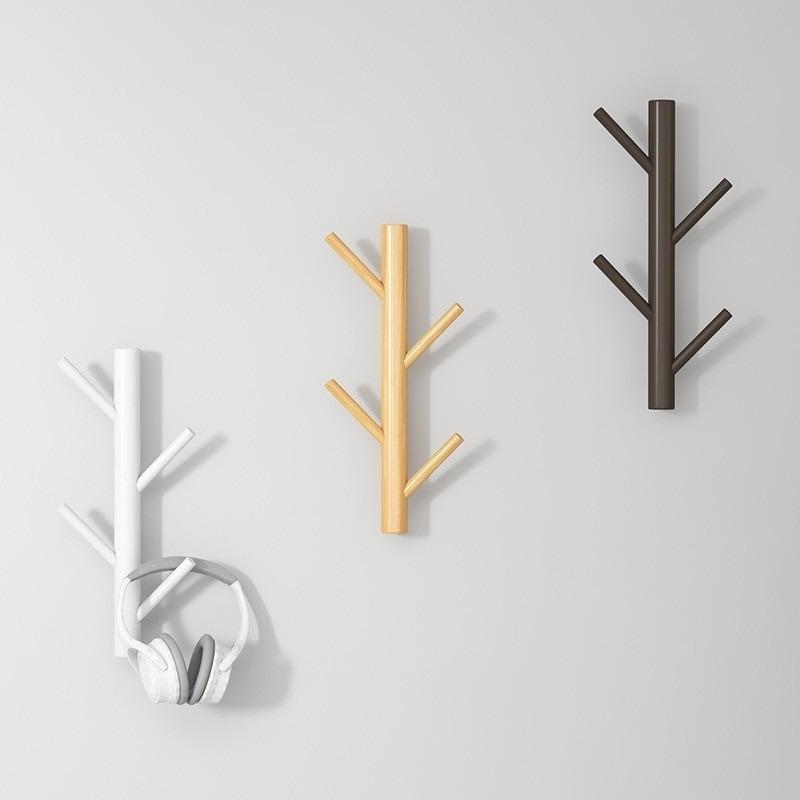 Porte manteau bois blanc mural arbre chambre