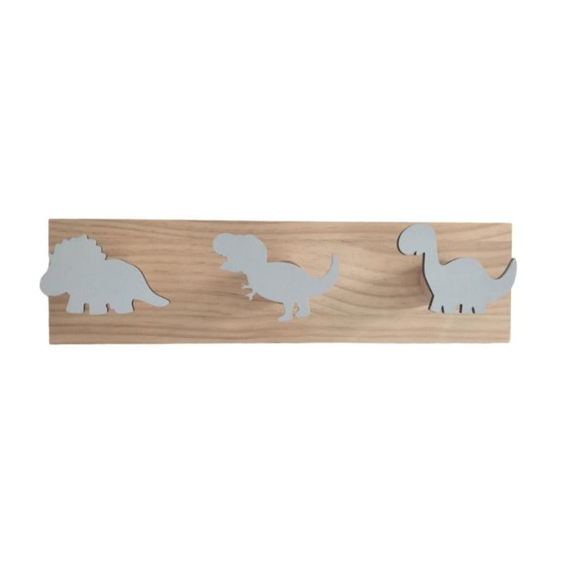 Porte manteau enfant en bois dinosaure jungle gris