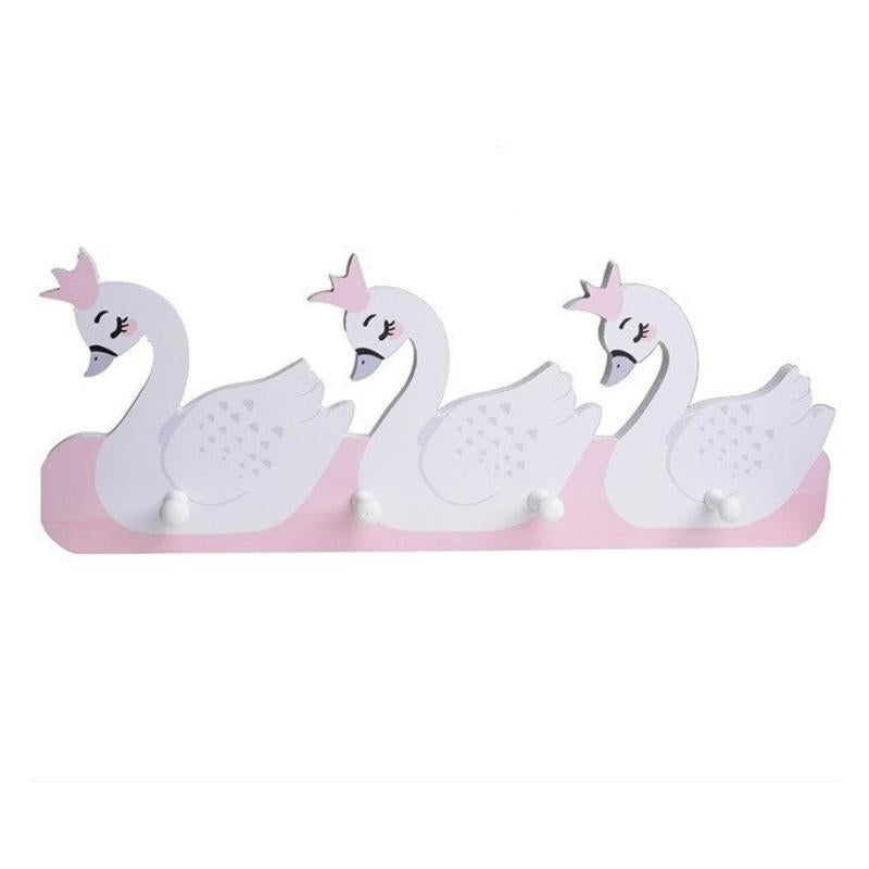 Porte manteau enfant mural en bois rose cygne