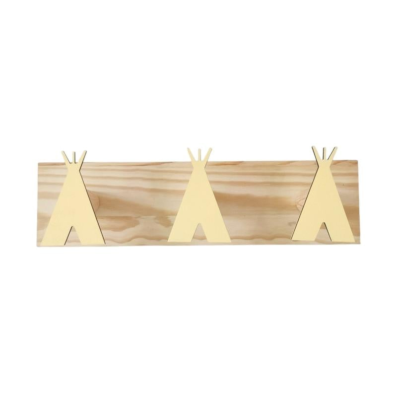 Porte manteau enfant mural jaune en bois