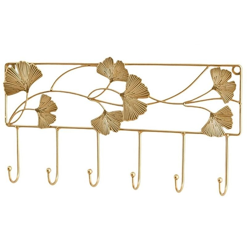 Porte manteau metal dore feuilles 6 crochets