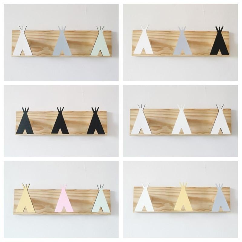 Porte manteau mural 3 accroches blanc enfant en bois nordique