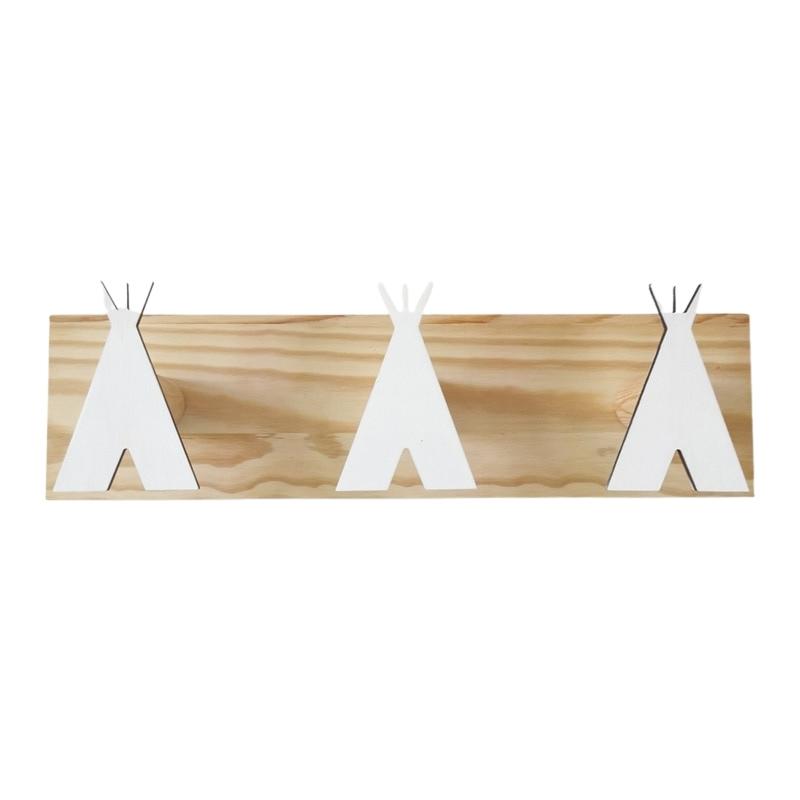 Porte manteau mural 3 accroches blanc enfant en bois