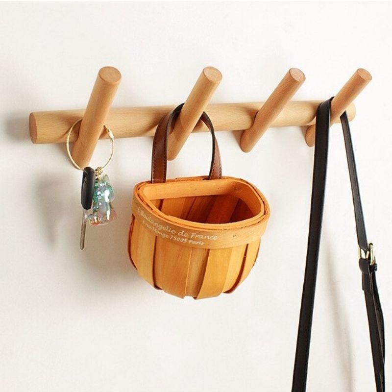    Porte manteau mural en bois avec 4 crochets salon