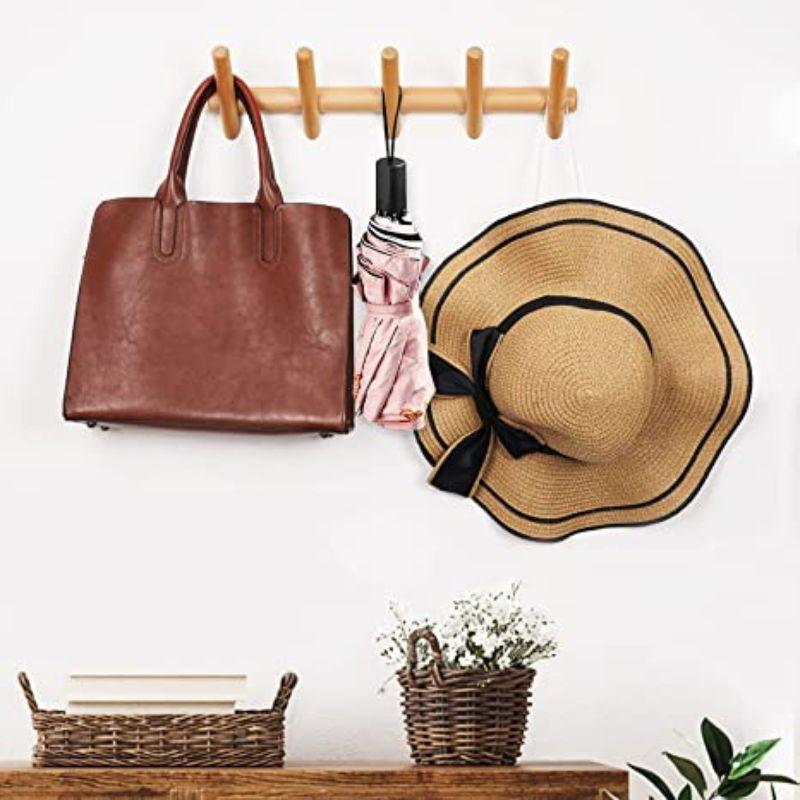       Porte manteau mural en bois avec 5 crochets entree
