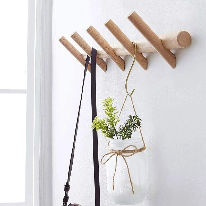    Porte manteau mural en bois avec 5 crochets salon