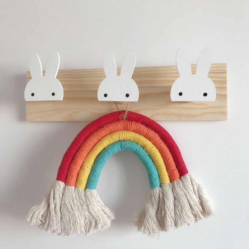 Porte manteau mural enfant en bois lapin blanc 3 pateres chambre