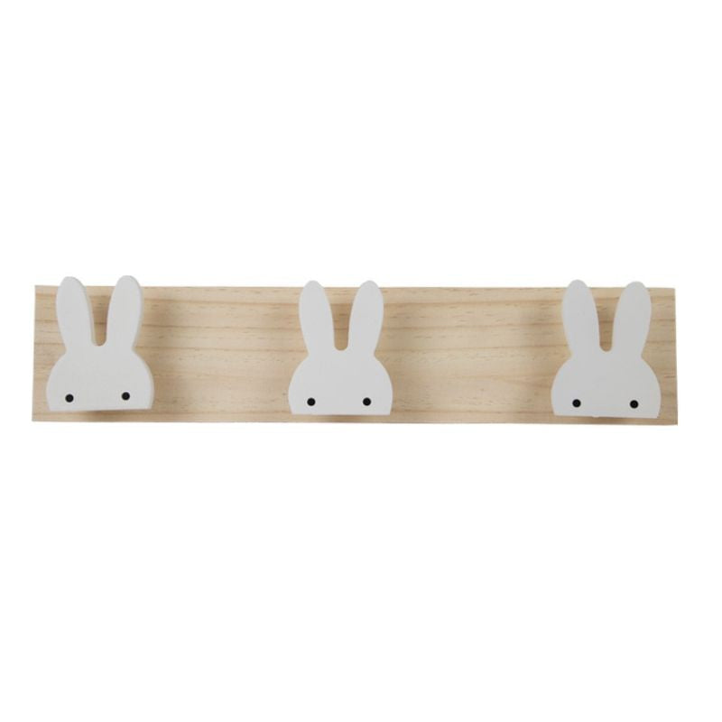 Porte manteau mural enfant en bois lapin blanc 3 pateres