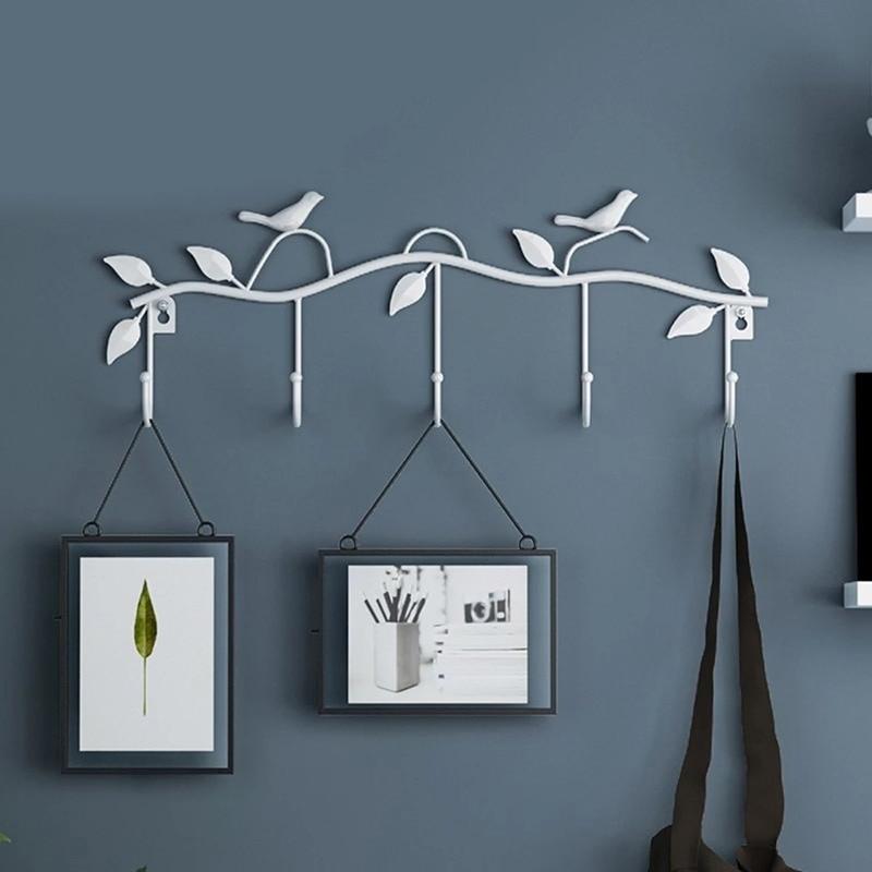 Porte manteau mural metal oiseaux blanc design