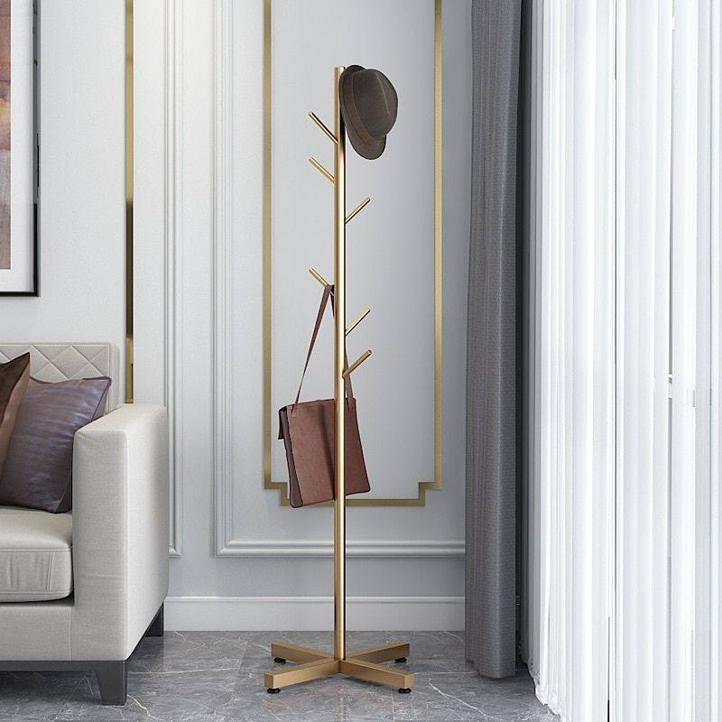       Porte manteau sur pied avec branches dorees salon