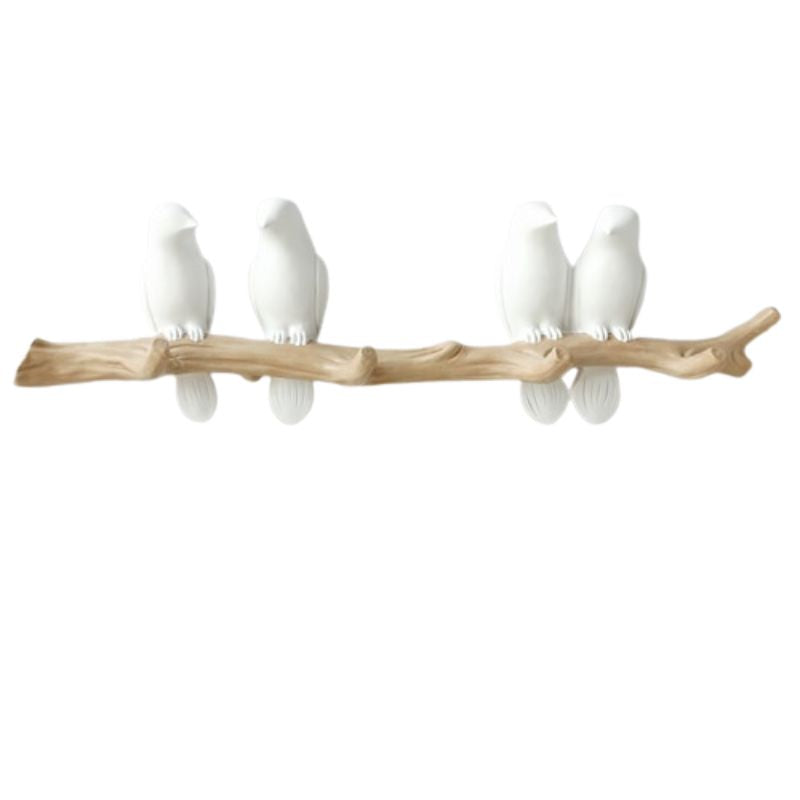 Porte manteaux 4 crochets oiseaux mural blanc