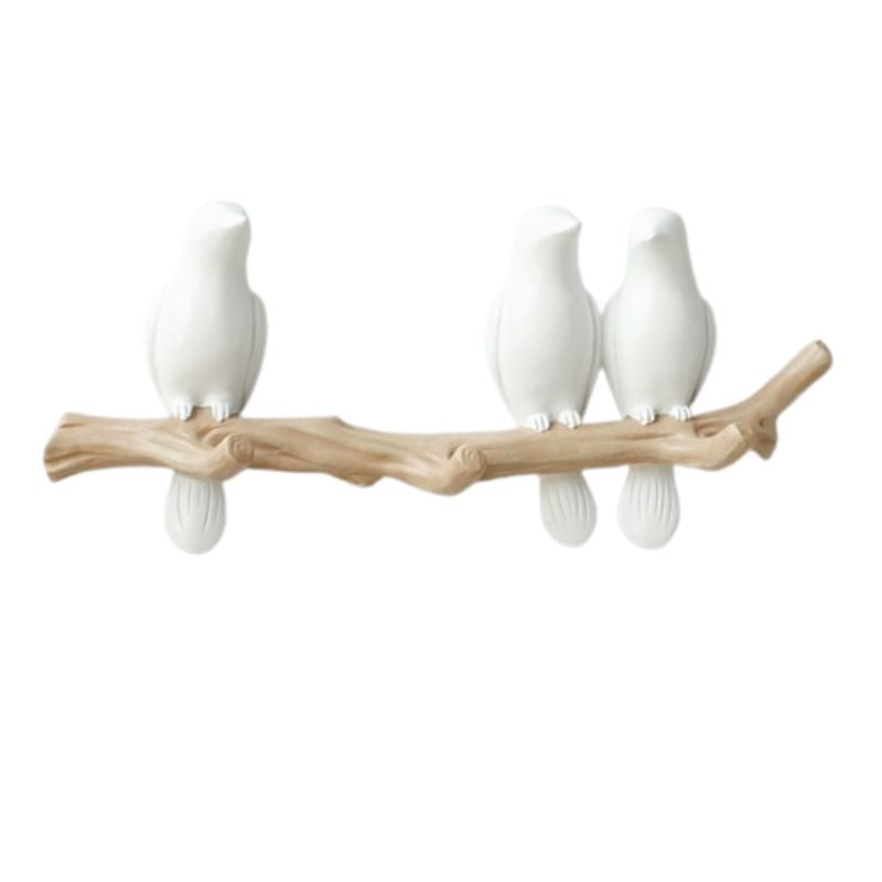 Porte manteaux blanc mural oiseaux 3 crochets