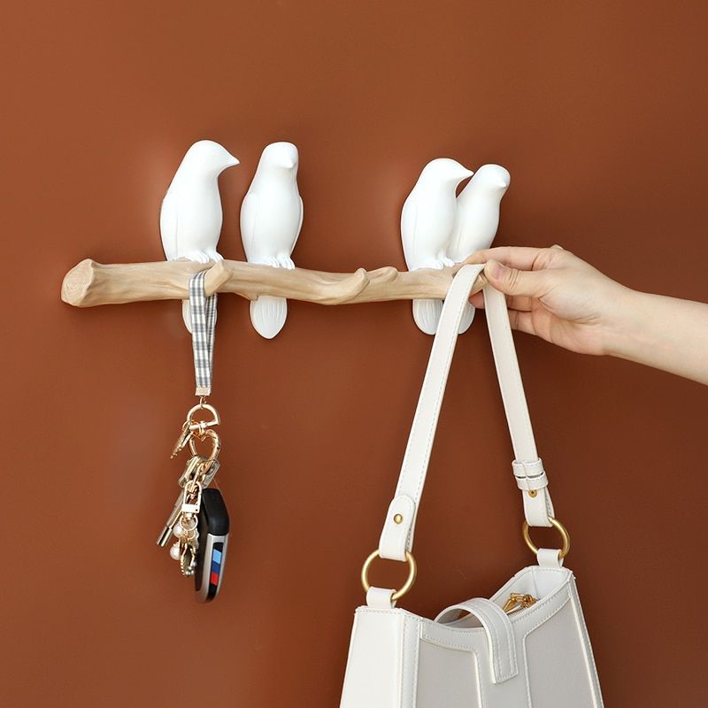 Porte manteaux mural oiseau en bois blanc 1 crochet entree