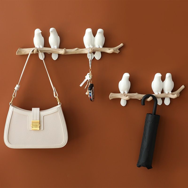 Porte manteaux mural oiseau en bois blanc 1 crochet original