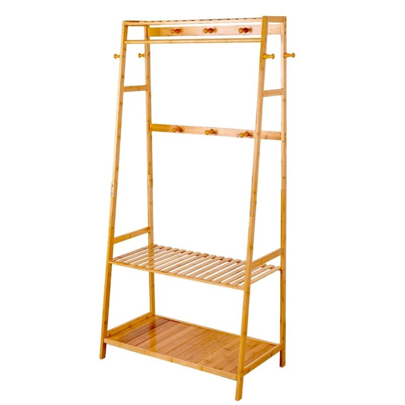 Porte vetements en bambou avec etagere superieure